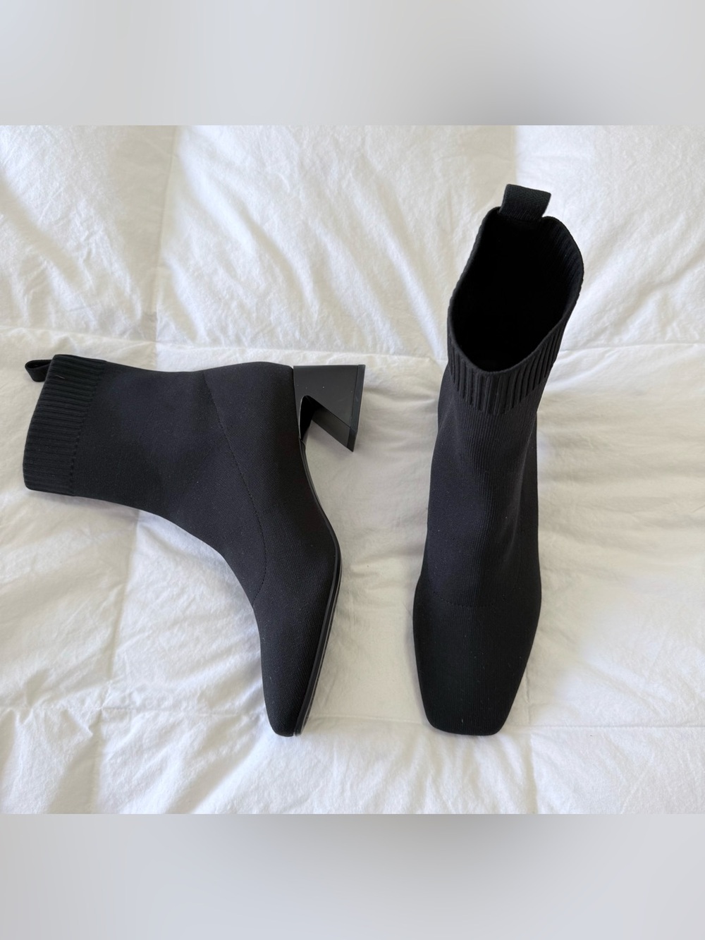 VIVAIA | SZ 41.5 (US 10) | Black Knit Regina Square Toe Heeled Boots Minimalist